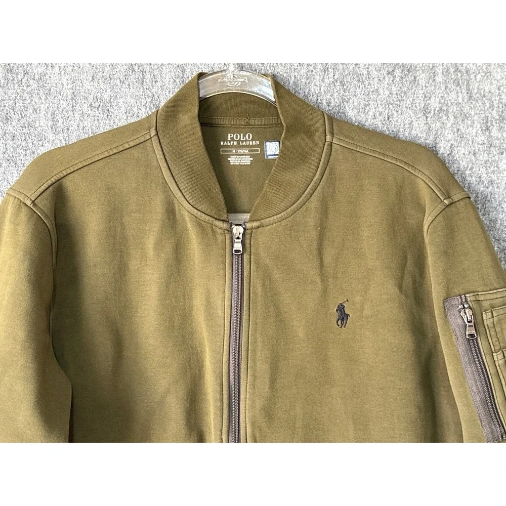 Polo Ralph Lauren Mens Olive Green Cotton Blend Full Zip Bomber Jacket Medium
